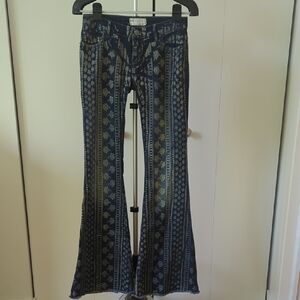 Free People Blue Patterned Flare Jeans